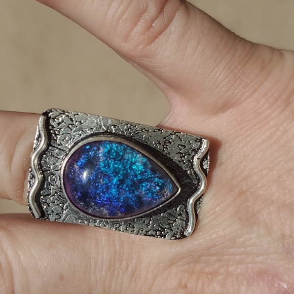 New Dichroic Glass 925 Silver Ring. - Picture 13 of 16